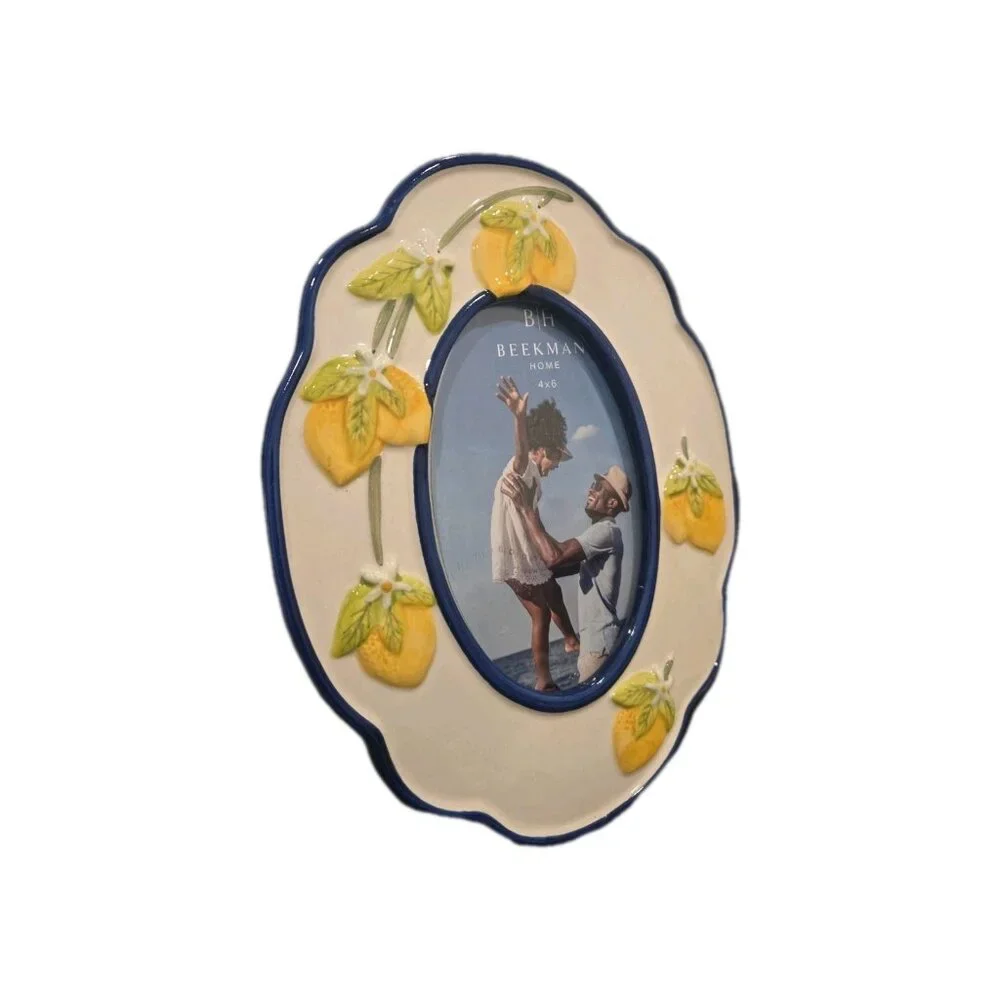 New Ceramic Cottage Scalloped Lemons Italian Farmhouse Picture Frame 4X6